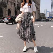 2019 Summer Women Midi Skirts Korean Boho Bohemian Ruffles Ladies Beach Holiday Polka Dot Layer Flare In 2020 Korean Girl Fashion Korean Fashion Korean Street Fashion