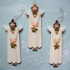 Glittering Angel Ornament Christmas Decoration White Wood Handmade Handpainted Set Of 3 Craft Stick Crafts Christmas Crafts Holiday Crafts