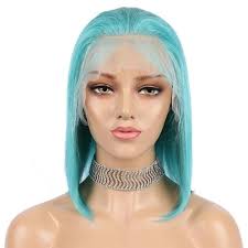 12” SHORT BLUE BOB HUMAN HAIR STRAIGHT LACE-FRONT Hair Accessories
