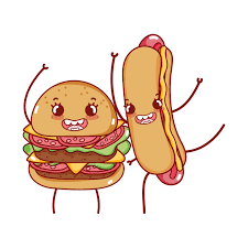 Jetzt zutaten & inspirationen entdecken, aus denen du dir deinen hot dog kreieren kannst. Fast Food Cute Tasty Burger And Hot Dog Cartoon 1846271 Vector Art At Vecteezy