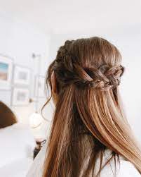 If your hair is thick and unruly or thin and damaged, large waves will save the day. Braided Half Up Easy Updo Straight Hair Straight Hairstyles Straight Wedding Hair Straight Hair With Braid