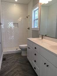 Here S A Herringbone Floor Out Of That Wood Look Tile Brainstorm Could Be The Master B Bathroom Remodel Master Small Bathroom Remodel Bathroom Remodel Shower
