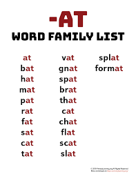 At Word Family List Word Families Word Family Worksheets Word Family List