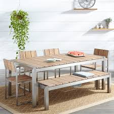 Macon 6 Piece Rectangular Teak Outdoor Dining Table Set Whitewash Wicker Patio Furniture Sets Outdoor Furniture Sets Outdoor Dining Table Setting