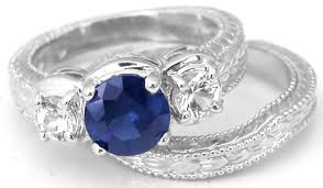 Woo hearts by presenting engagement rings in blue sapphires with diamonds. 2 18 Ctw Blue And White Sapphire Ring And Band In 18k White Gold Ssr 5904