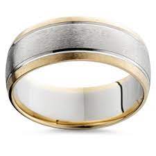 Mens Gold 8mm Two Tone Comfort Fit Wedding Band Ring This Classic Mens Two Tone Wedding Band Feat Rings For Men Round Diamond Wedding Rings Wedding Ring Bands