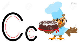 Red, blue, green and yellow writing icing . English Alphabet Picture Letter For Kids English Language Abc Owl Cook Hold Cake Isolated On White Vector Cartoon Illustration Royalty Free Cliparts Vectors And Stock Illustration Image 136985880