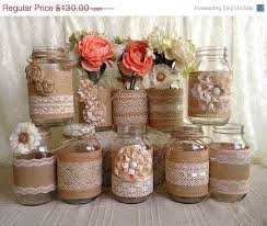 10x Rustic Burlap And Lace Covered Mason Jar Vases Wedding Decoration Bridal Mason Jar Vases Wedding Wedding Vases Mason Jar Vases