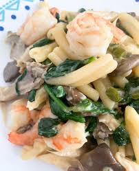 Pasta With Oyster Mushrooms Garlic Scapes Shrimp Miso Recipe In 2020 Miso Recipe Seafood Recipes Mushroom Dish