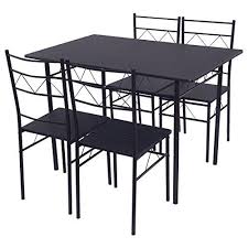 Giantex 5 Piece Dining Table Set 4 Chairs Wood Metal Kitchen Breakfast Furniture Black See This Gre Metal Dining Room Table Metal Dining Room Nook Dining Set