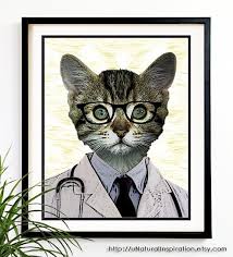 Just Bought My Husband This Print For Xmas Lots Of Other Cute Ones From The Same Seller Doctor Cat Cat Art Print Cat Art