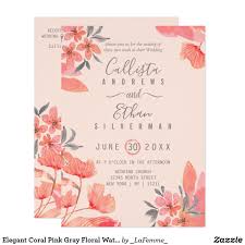 Elegant Coral Pink Gray Floral Watercolor Wedding Invitation Zazzle Com Watercolor Wedding Invitations Floral Wedding Invitations Watercolor Wedding