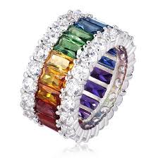 Diamonique 10ct Tw Rainbow Eternity Band Ring Sterling Silver Qvc Uk Wedding Jewellery Inspiration Qvc Jewelry Beautiful Diamond Earrings