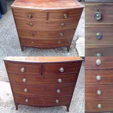 Georgian Mahogany Bow Front Chest Of Draws Pictured Before Restoration Needing Attention To The Chest Of Draws Restoration Fitness Before And After Pictures