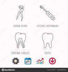 Tooth Electric Toothbrush And Pliers Icons Stock Vector