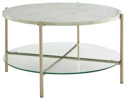 Angled legs are simple, yet striking—while its planked mango wood top is anything but ordinary. 32 Modern Round Coffee Table With Glass Shelf Contemporary Coffee Tables By Walker Edison Houzz