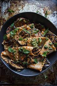 Pasta With Grilled Eggplant Smoky Tomato Sauce And Basil Walnut Pistou Heather Christo Healthy Recipes Recipes Food