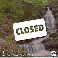 However, all but the first few yards of the trail are outside of the park boundaries. The Falls Trail At Ricketts Glen State Park Official Dcnr Is Closed Due To Ice And Hazardous Conditions On The Trail Only Properly Equipped Hikers With Ice Crampons Ice Ax And Rope