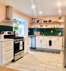 Emerald Green Zellige Tile 4 X4 Industrial Style Kitchen Eclectic Kitchen Peach Kitchen