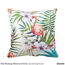 Pink Flamingo Hibiscus Orchids Tropical Throw Pillow Zazzle Com Tropical Throw Pillow Throw Pillows Bird Throw Pillow