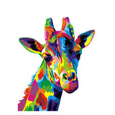 A Colorful Giraffe Paint By Numbers Kit Beaming Thoughts Giraffe Painting Animal Paintings Cross Paintings