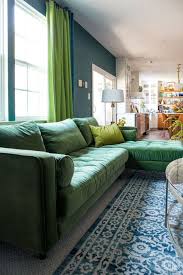 The Green Velvet Sectional Sofa For Modern Boho Style Lovers Casa Watkins Living Velvet Sectional Modern Boho Living Room Corner Sofa Living Room