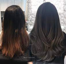 Brassy Before To Beautiful Ash Brunette After Black Hair Balayage Hair Color For Black Hair Hair Inspiration Color