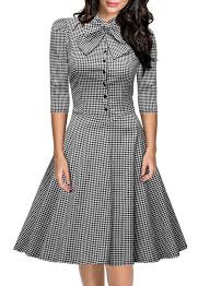 Amazon Com Miusol Women 39 S Official Bow Neck Plaid Slim Half Sleeve Vintage Dress Clothing Vintage Shirt Dress Clothes For Women Vintage Dresses