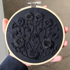The carbon side of the paper is placed face down on the fabric and the pattern to be. Black On Black Embroidery Handstickstiche Sticken Und Nahen Handstickerei Ideen
