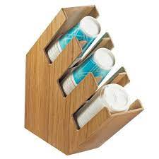 Cal Mil 2048 3 60 Bamboo 3 Section Slanted Countertop Cup And Lid Organizer Bamboo Cups Lid Organizer Cal Mil