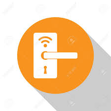 By glenda taylor and bob vila photo: White Digital Door Lock With Wireless Technology For Unlock Icon Isolated On White Background Door Handle Sign Security Smart Home Of Concept Orange Circle Button Vector Illustration Royalty Free Cliparts Vectors And