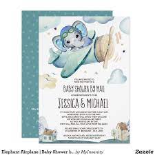 Elephant Airplane Baby Shower By Mail Invitation Zazzle Com Airplane Baby Shower Invitations Elephant Baby Shower Invitations Elephant Baby Shower Invitations Girl