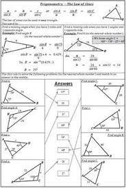 Trigonometry Law Of Sines Worksheet Activity Law Of Sines Trigonometry Law Of Cosines