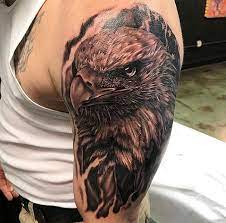 Black And Grey Realistic Eagle By Kerry Brown Skerrybrownie Owner Of Onceinabluemoontattoo In Flowery Branch Ga For Eagle Tattoo Eagle Tattoos Hawk Tattoo
