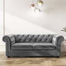 Treat yourself to a trendy yet timeless velvet sofa to infuse your space with rich color, luxe texture and unmatched comfort. Grey Velvet Chesterfield Sofa Bed Seats 3 Double Bed Bronte Furniture123