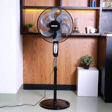 A machine using an electric motor to. Geepas 16 Stand Fan With Remote Control 60w 3 Speed 5 Leaf Blade Adjustable Height Tilt Setting With Led Display Auto Off 2 Years Warranty