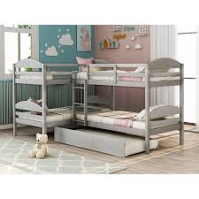 Two 4ft6 double beds on two decks. Merax Twin L Shaped Triple Bunk Bed With Trundle And Ladder On Sale Overstock 31825461