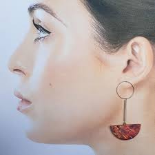 Modern wood semicircle drop sterling silver stud earrings Contemporary  minimalist half circle tube wooden elegant 5th anniversary