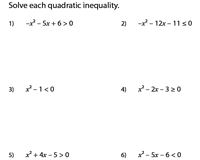 Quadratic Inequalities Worksheets