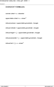 Eindexamen Wiskunde Vmbo Gl Tl I Overzicht Formules Omtrek Cirkel P Diameter Oppervlakte Cirkel P Straal 2 Pdf Gratis Download