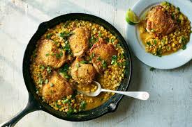 One Pan Chicken Thighs With Coconut Creamed Corn Recipe Recipe In 2020 Baked Jerk Chicken Creamed Corn Recipes Nyt Cooking