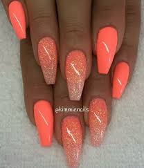 Ombre coral and pink nails ombre neon nail colors are in fashion right now and we think they look stunning. Pin By Lillian Ayala On Nail Colors Coral Nails With Design Ombre Acrylic Nails Coral Nails