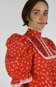 1970s Laura Ashley Red Floral Cotton Maxi Dress: Victorian Prairie Style