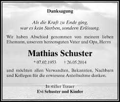 Traueranzeigen von Mathias Schuster