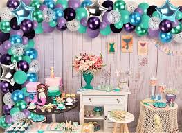 Backdrop for party tables | parties! Amazon Com Purple Turquoise Mermaid Balloon Garland Kit Chrome Green Blue Confetti Balloon Arch For Baby Shower Underwater Ocean First Birthday Party Decorations Home Kitchen