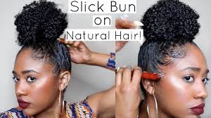 Curl hair, put in bun hair spry it take some curls out of the sides and there u go a messy curld bun :dd. How To Get A Slick Shiny Bun On Natural Curly Hair Protective Style Youtube