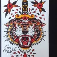 His hands make up its head, talk about. Traditional Old School Tiger Head Killed With Sword Tattoo Design Tattooimages Biz