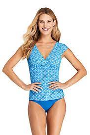 Women S Scallop V Neck Cap Sleeve Upf 50 Sun Protection Modest Tankini Top Swimsuit Print Lands End Modest Tankini Modest Tankini Tops Tankini