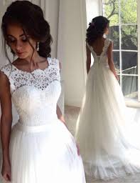 Decent Scalloped Sweep Train Open Back Wedding Dress With Lace Top Ivory Wedding Dress Wedding Dresses Lace White Bridal Gown