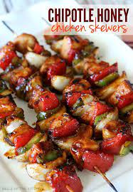Chipotle Honey Chicken Skewers Easy Summer Dinner Recipe Easy Summer Dinners Bbq Recipes Cooking Recipes